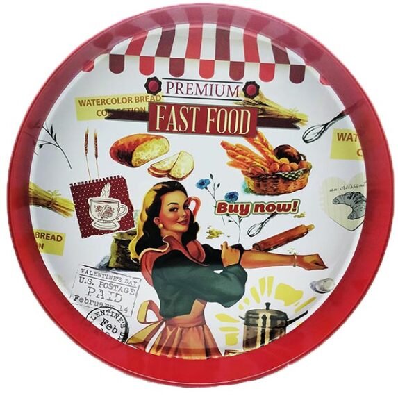 Retro Fast Food Round Metal Serving Tray