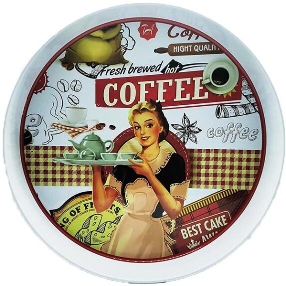 Retro Hot Coffee Round Metal Serving Tray