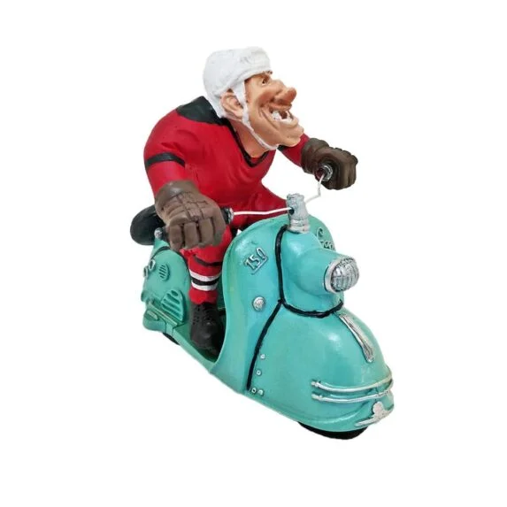 Cartoonish Hockey Player On Vespa Figure