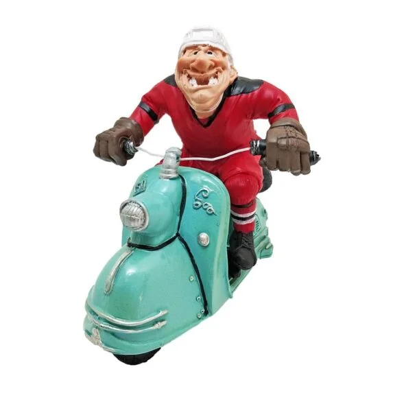 Cartoonish Hockey Player On Vespa Figure