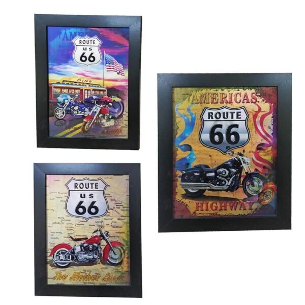 Lenticular 3 in 1 - 5D Framed Wall Art Route 66 Motorbikes
