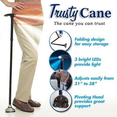 Trusty Cane - Folding Walking Stick with LED Light Adjustable Height