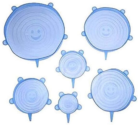 6Pcs Kitchen Silicone Stretch Bowl Cover Food Fresh Keeping Vacuum Sealed Lid - Blue