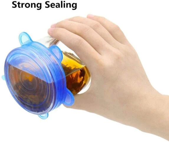 6Pcs Kitchen Silicone Stretch Bowl Cover Food Fresh Keeping Vacuum Sealed Lid - Blue