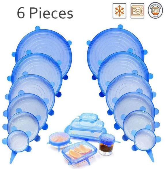 6Pcs Kitchen Silicone Stretch Bowl Cover Food Fresh Keeping Vacuum Sealed Lid - Blue