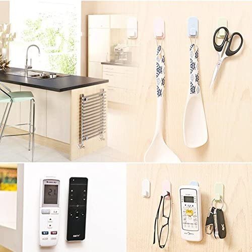Remote Control Holder Hook, 2 Pcs Wall Mount Sticky Plastic Hooks with Strong Self Adhesive and Hanging Buckle, TV Air Conditioner Remote Control Keys Organizer Hanger