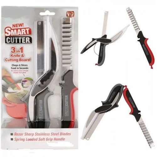 Smart Cutter 3 in 1 Clever Knife and Cutting Board Premium Quality Stainless Steel Blades