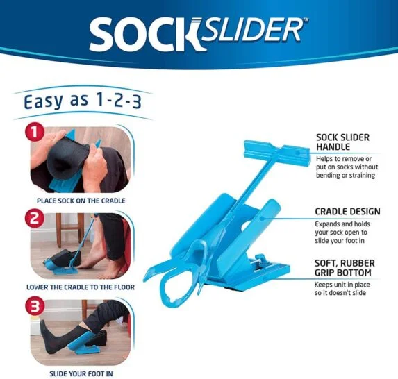 Sock Slider - The Easy on, Easy off Sock Aid Kit & Shoe Horn Pain Free No Bending, Stretching or Straining System that Packs up for Convenient Travel, As Seen on TV