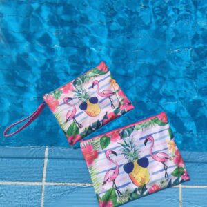 Flamingo Pouch Zipper Bag With Pockets By Shakasta
