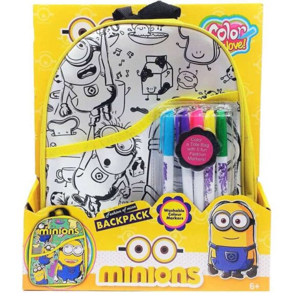 Minions Color My Love Backpack - Color Your Own Backpack Washable Color Markers