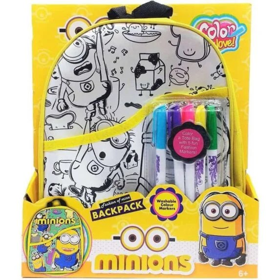 Minions Color My Love Backpack - Color Your Own Backpack Washable Color Markers