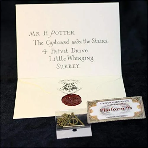 Harry Potter Hogwarts Acceptance Letters, Envelop, Express Train Ticket & Deathly Hallow Necklace