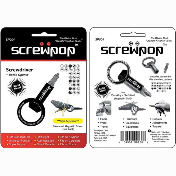 Screwpop Screwdriver Compact Bit Holder Keychain Carabiner Multi-Tool Bottle Opener with New Secure and Stronger Magnet (Includes Removable Double-Sided Bit)