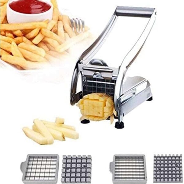 French Fry Cutter and Potato Chipper Stainless Steel Onion Chopper Food Chopper Manual Includes Two Sharp Blades and Secure Suction Base for Kitchen