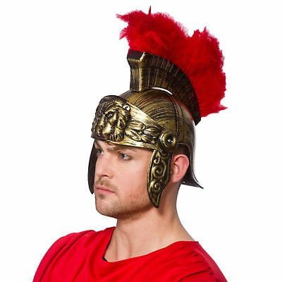 Roman Helmet with Red Feather Plume - Greek Gladiator Costume Helmets - Trojan Legion Helmet, One Size