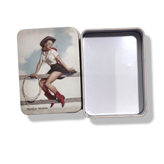 Marilyn Monroe CowGirl Tin Box Playing Card Storage Gift Box – Chocolate, Small Hair Accessories Metal Box with Lid
